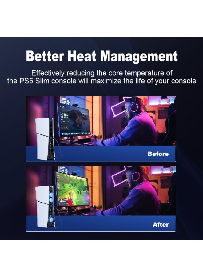 PS5 Accessories Cooling Fan [Auto On/Off] with LED Light, for Slim Editions, Efficient Cooling System, Compatible with Horizontal Stand For Gaming Console - Image 5